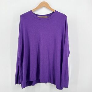 Eileen Fisher Purple Viscose Blend Crew Neck Sweater Italian Yarn Womens Medium